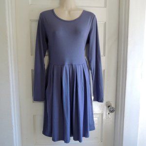Auselily Soft Blue Knit Pleat Dress Pockets M